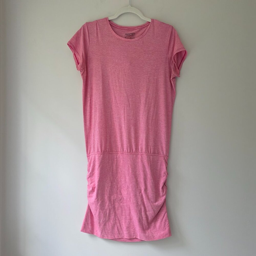 PATAGONIA W's Glorya T Shirt Dress | Small | Pink Ruched 50+ UPF Short Sleeves